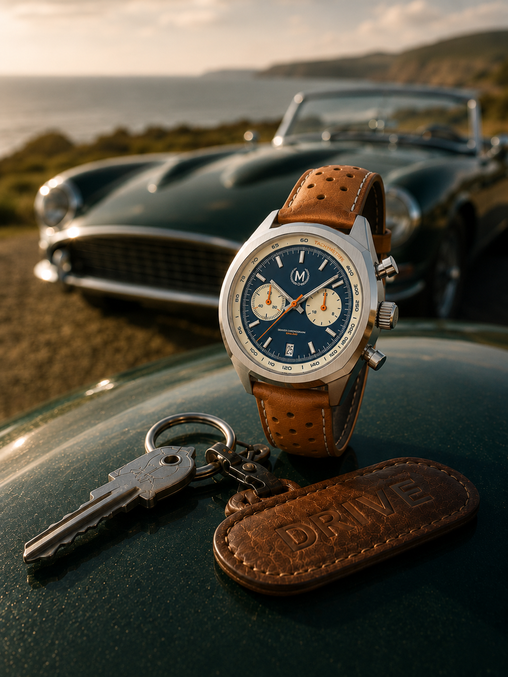 Driver Chronograph MKII Quartz, Blue Reverse Panda Tan Strap (PRE-ORDER NOW)