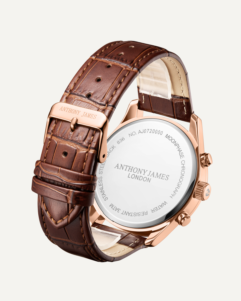 Hand Assembled Anthony James Limited Edition Moonphase Chronograph Rose White