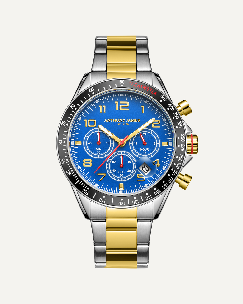 Hand Assembled Anthony James Limited Edition Tachymeter Chrono Two Tone Blue
