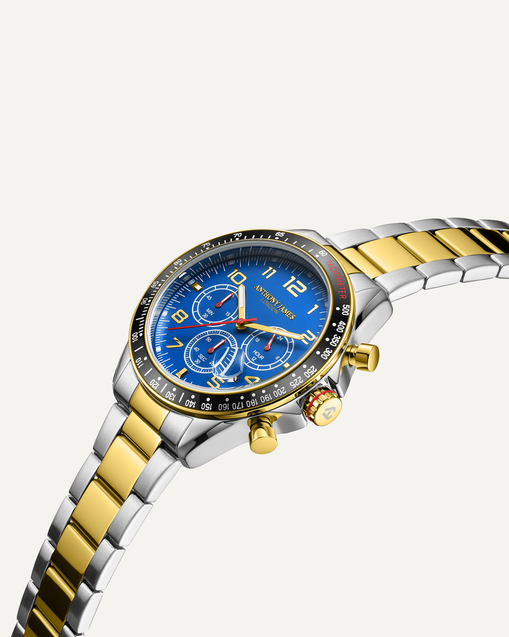 Hand Assembled Anthony James Limited Edition Tachymeter Chrono Two Tone Blue