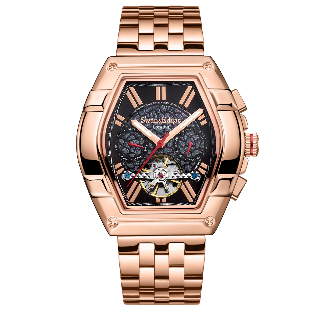 Limited Edition Swan & Edgar Hand Assembled Knight Exhibition Automatic Rose Black