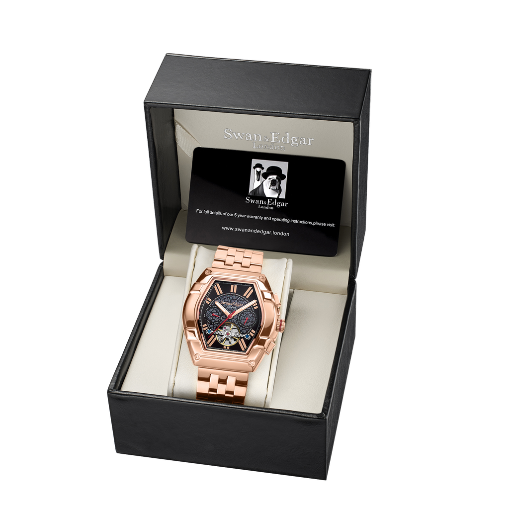 Limited Edition Swan & Edgar Hand Assembled Knight Exhibition Automatic Rose Black