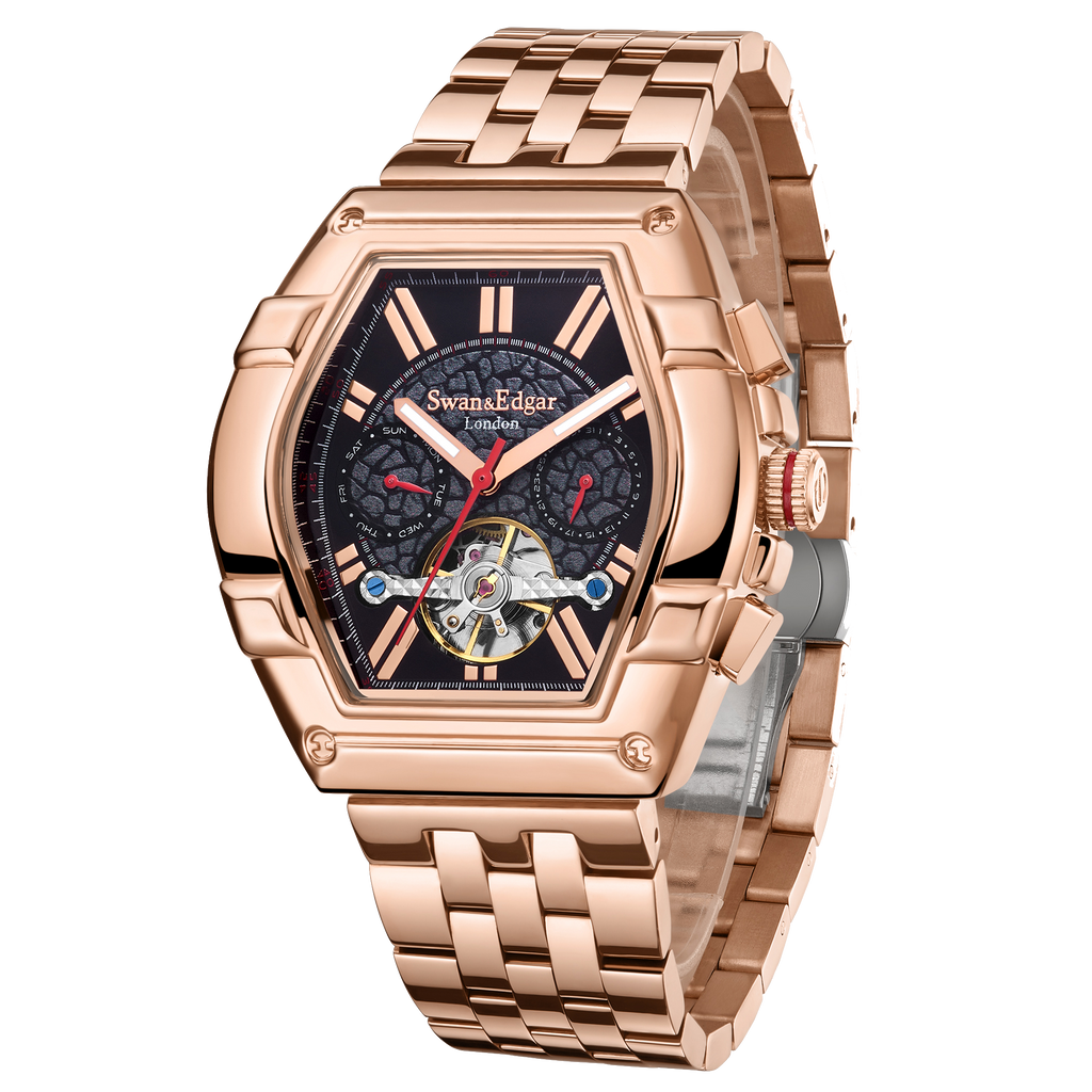 Limited Edition Swan & Edgar Hand Assembled Knight Exhibition Automatic Rose Black
