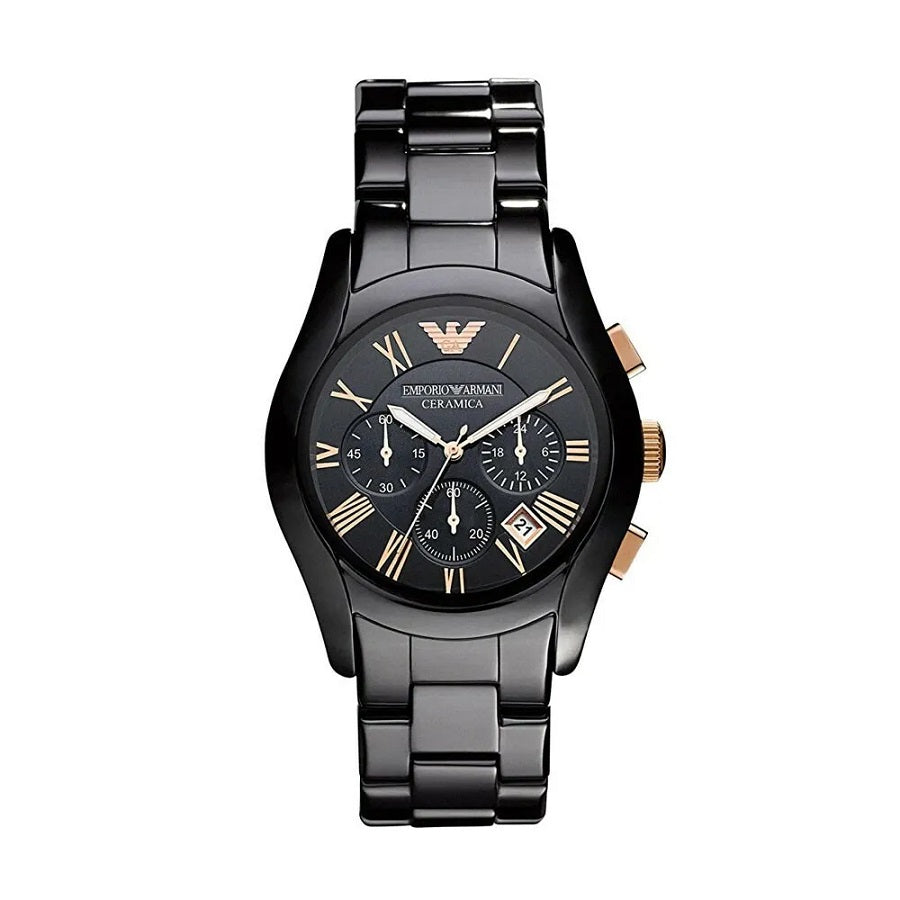 Emporio Armani AR1410 Valente Ceramic Men's Black & Rose Gold Watch