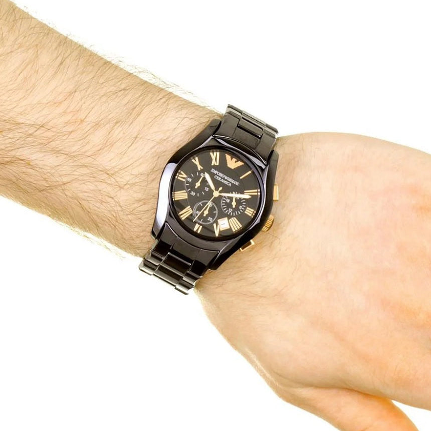 Emporio Armani AR1410 Valente Ceramic Men's Black & Rose Gold Watch