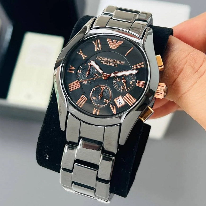 Emporio Armani AR1410 Valente Ceramic Men's Black & Rose Gold Watch